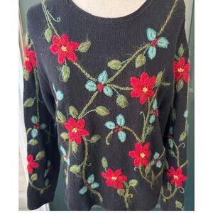 Vintage Floral Sweater M Mohair Embroidery Grandma Core Soft Cozy Cottagecore
